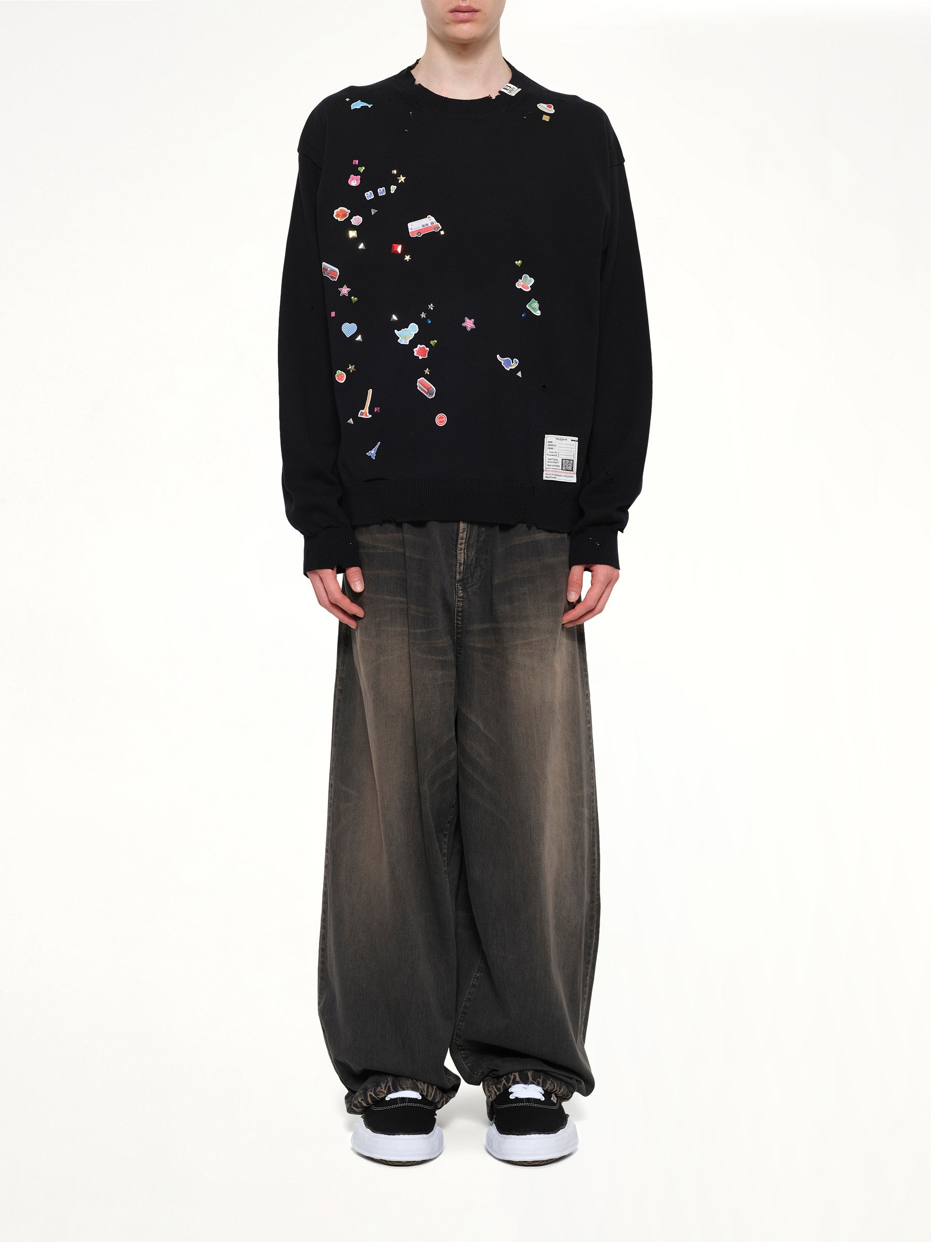 MAISON MIHARA YASUHIRO Kids Sticker Knit Pullover in Black Model View from MARAIS