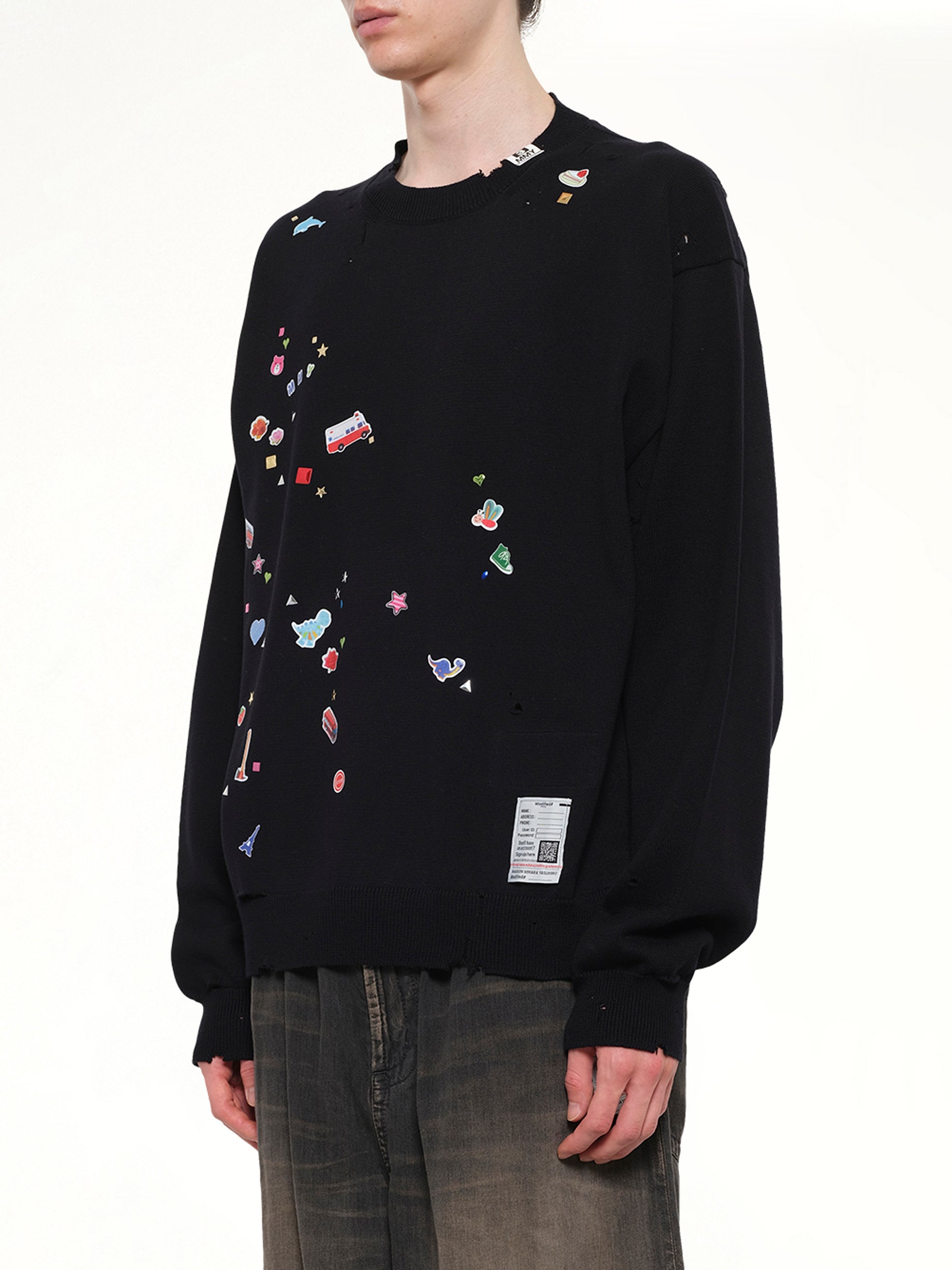 MAISON MIHARA YASUHIRO Kids Sticker Knit Pullover in Black Side View from MARAIS