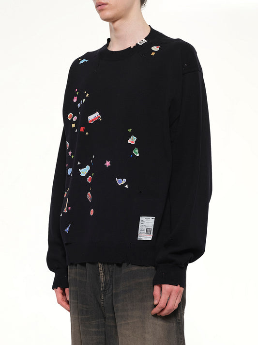 Kids Sticker Knit Pullover in Black