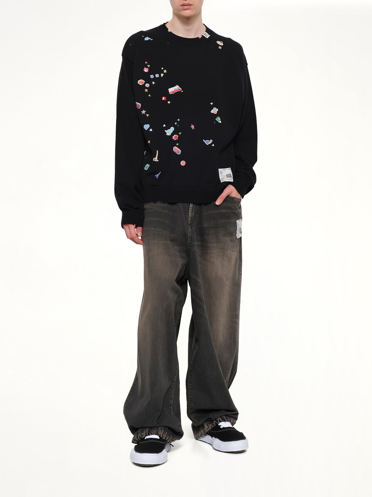 Kids Sticker Knit Pullover in Black