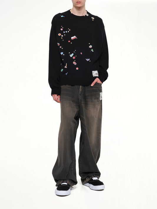 Kids Sticker Knit Pullover in Black