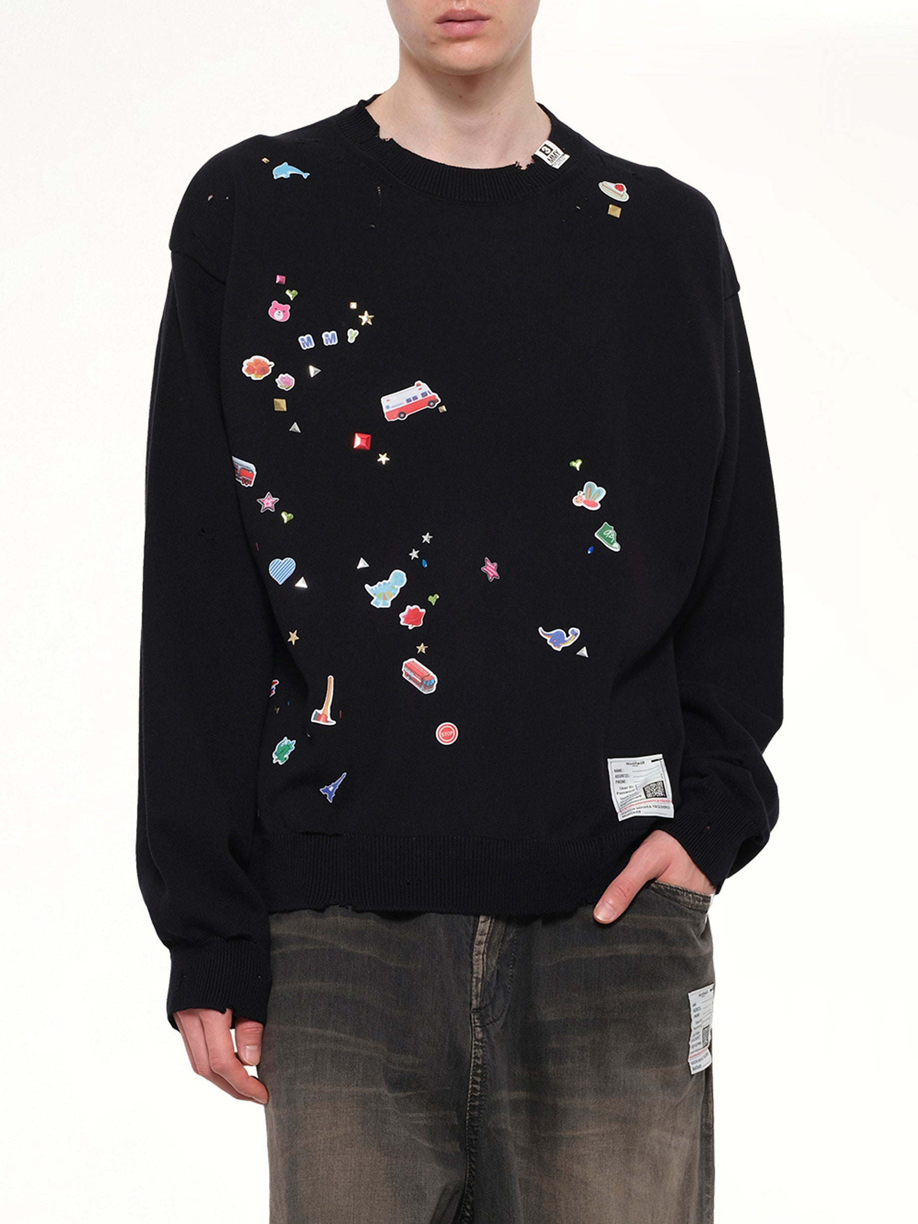 MAISON MIHARA YASUHIRO Kids Sticker Knit Pullover in Black Detail Shot from MARAIS
