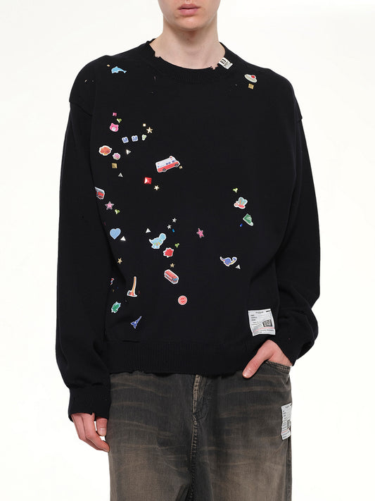 Kids Sticker Knit Pullover in Black