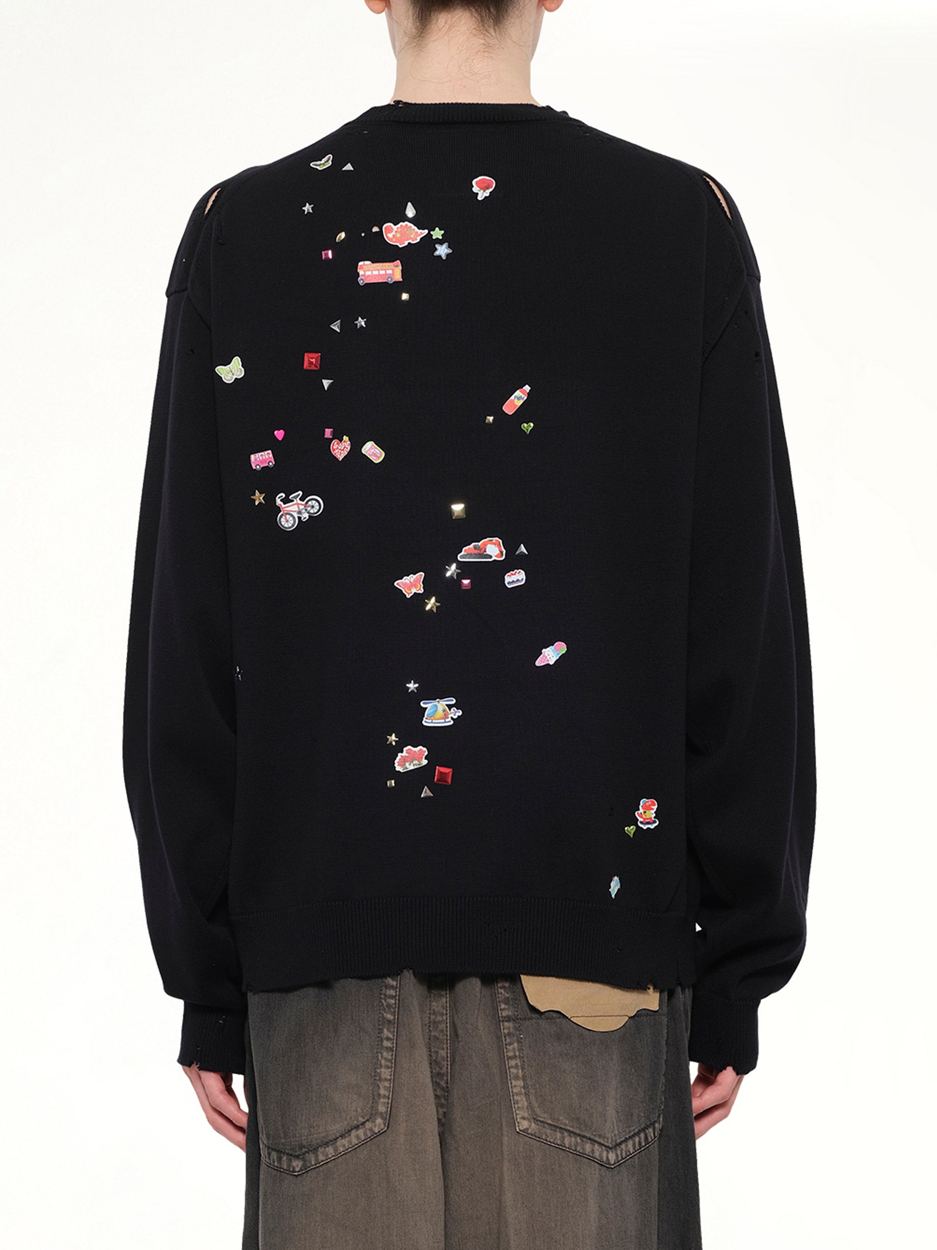 MAISON MIHARA YASUHIRO Kids Sticker Knit Pullover in Black Back View from MARAIS
