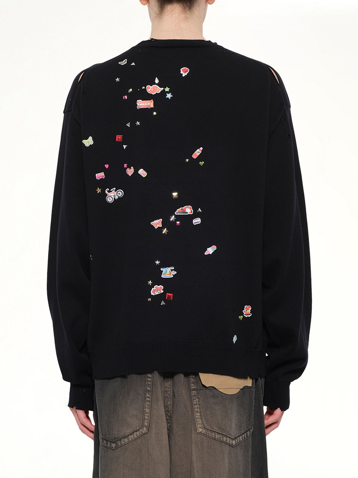 Kids Sticker Knit Pullover in Black