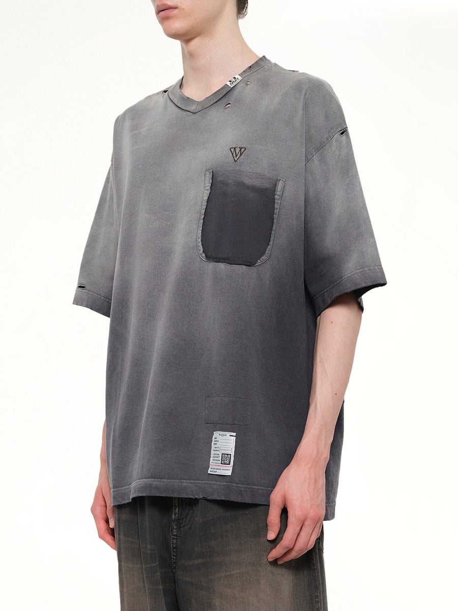 Sun Faded V Neck T-Shirt in Black