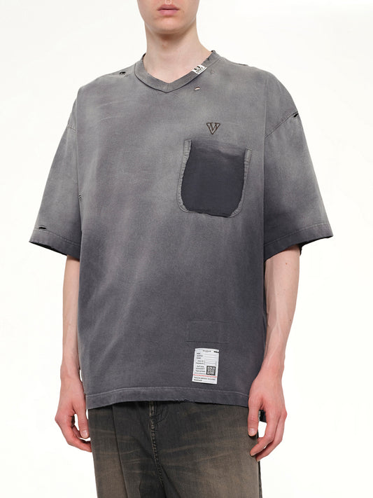 Sun Faded V Neck T-Shirt in Black