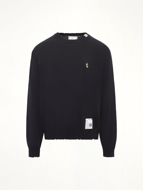 Distressed Knit Pullover in Black