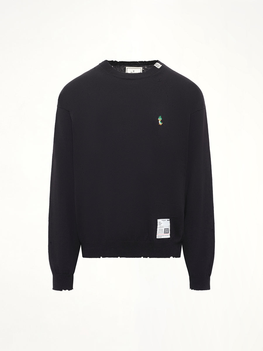 Distressed Knit Pullover in Black