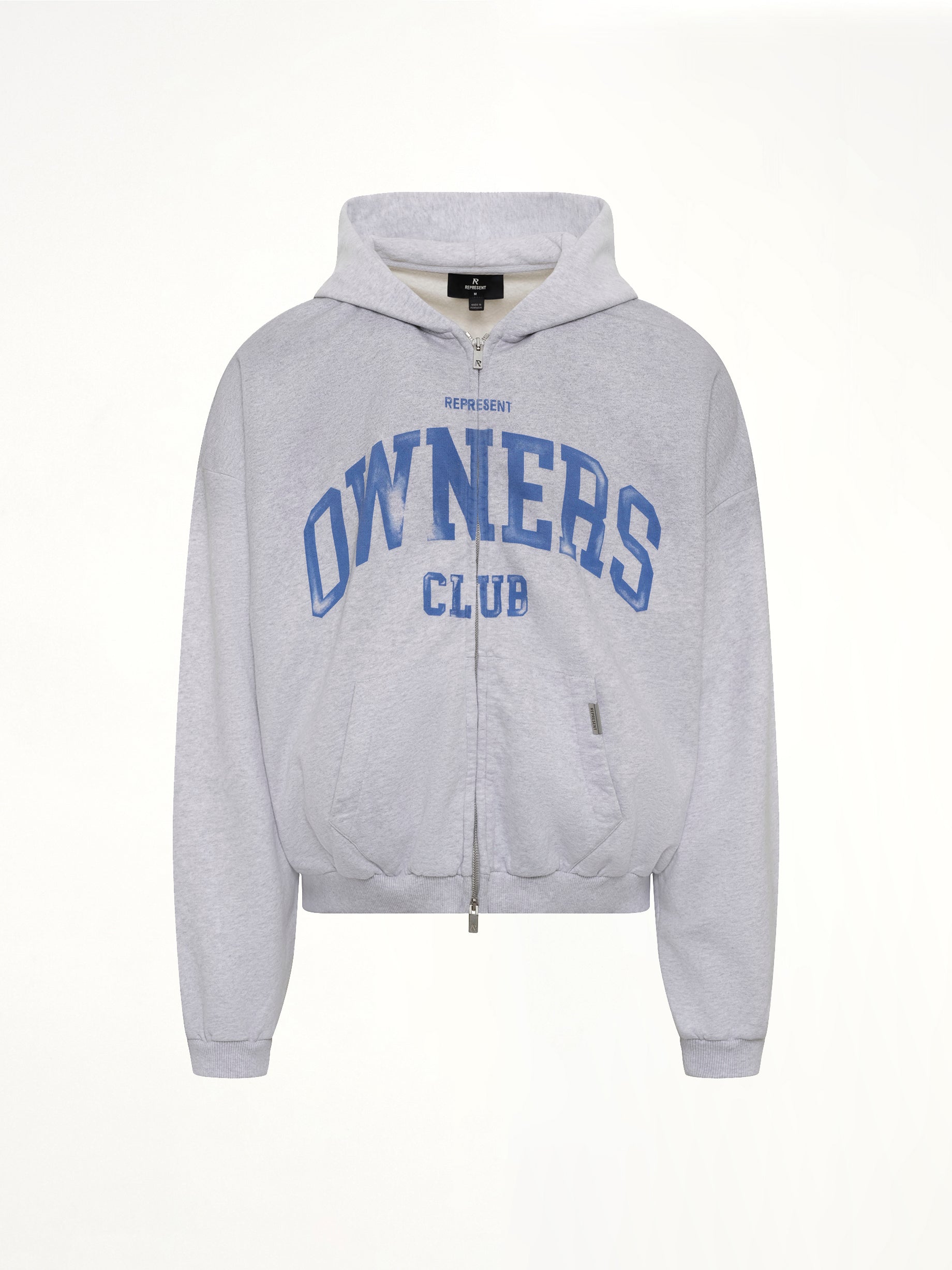 Represent Owners Club Zip Through Hoodie in Sprayed Ice Grey Marl