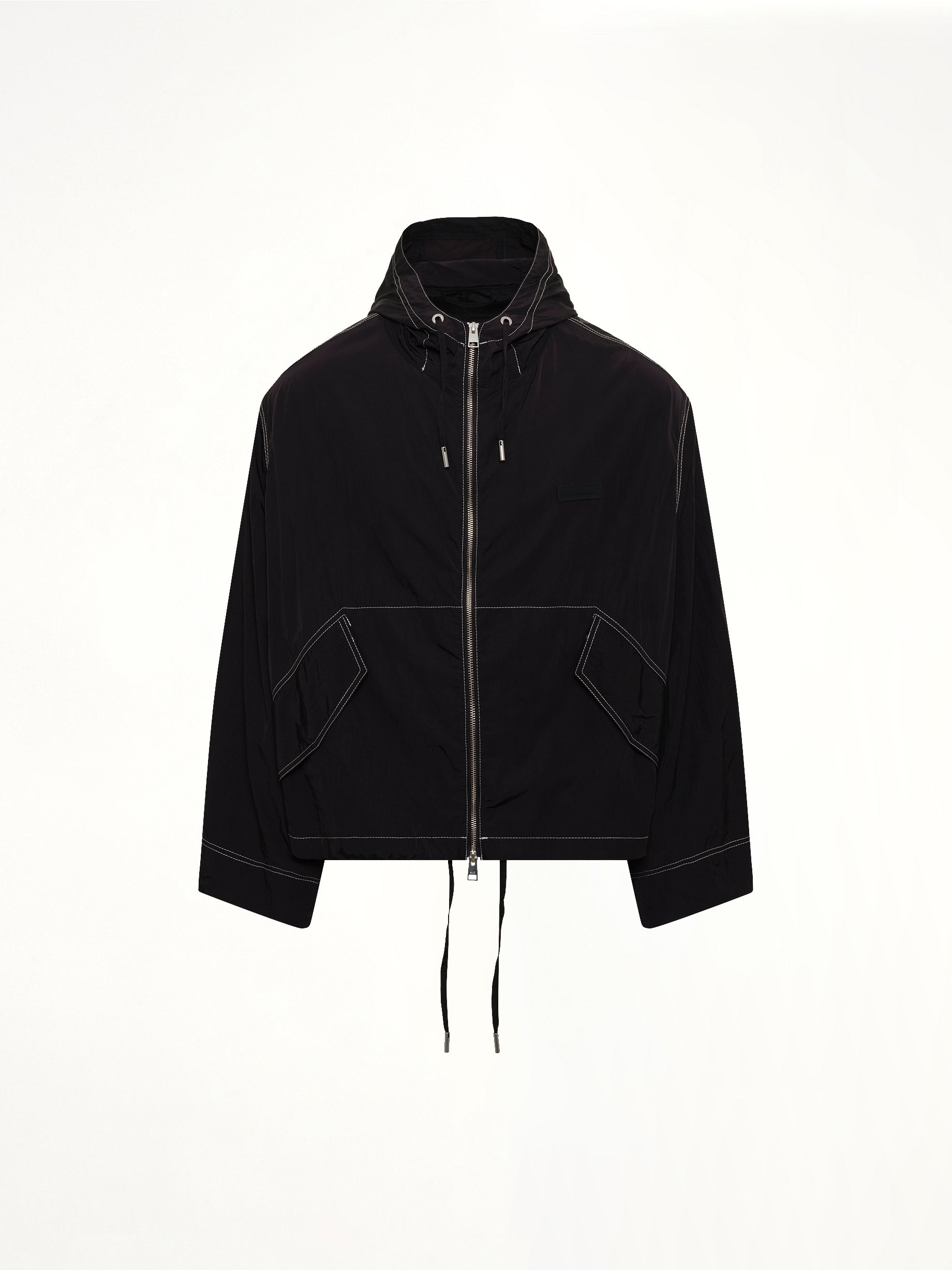 AMI PARIS Crinkle Nylon Zipped Jacket in Black Product Photo from MARAIS