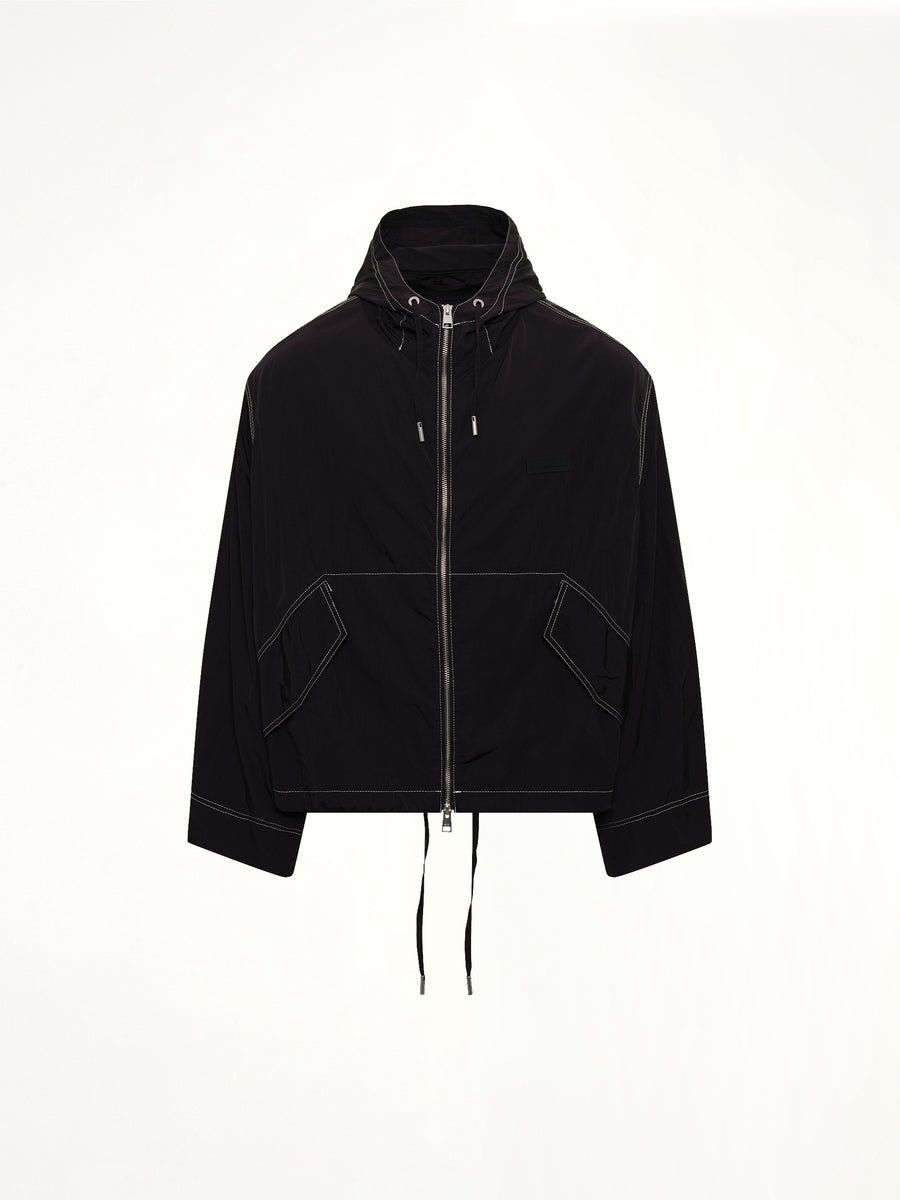Crinkle Nylon Zipped Jacket in Black