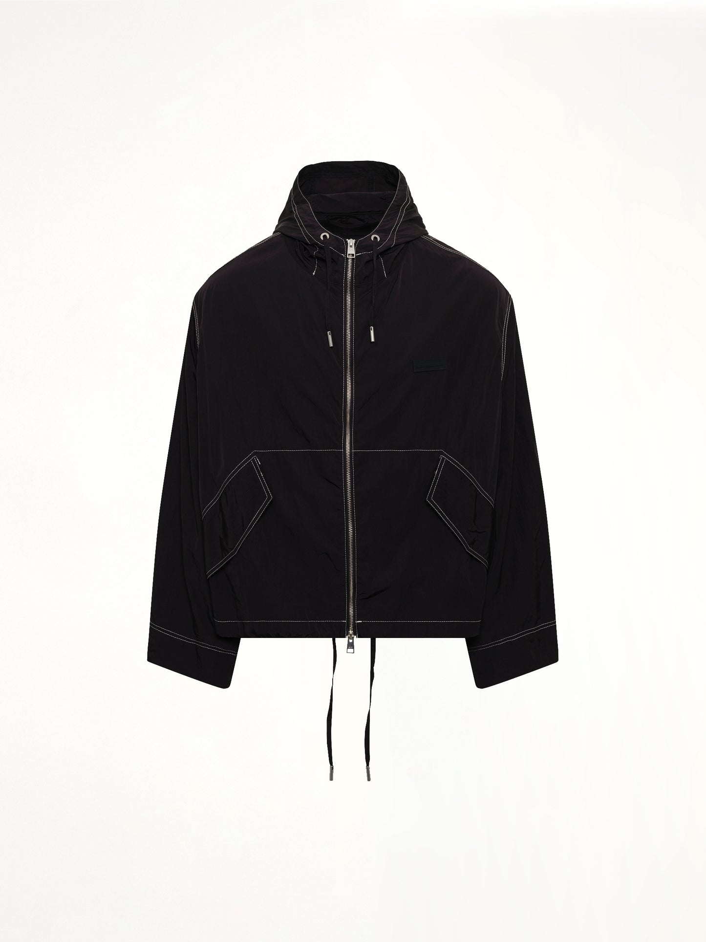Crinkle Nylon Zipped Jacket in Black