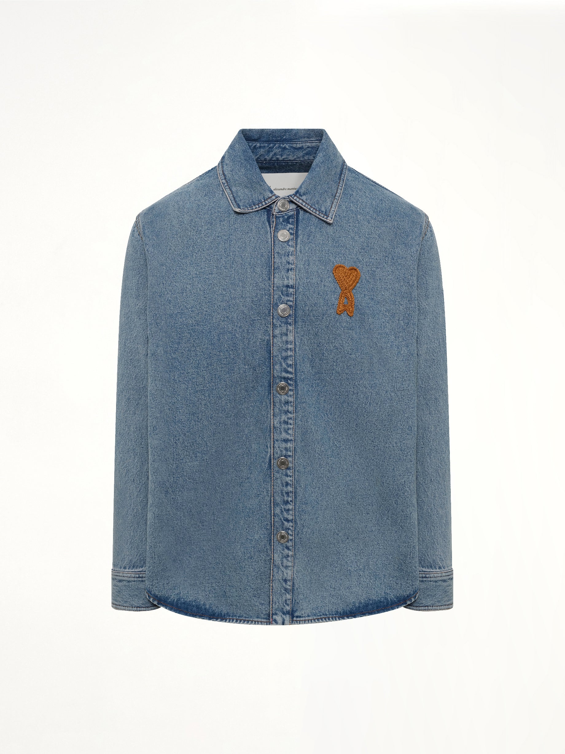 AMI PARIS Knitted ADC Denim Shirt in Blue Product Photo from MARAIS