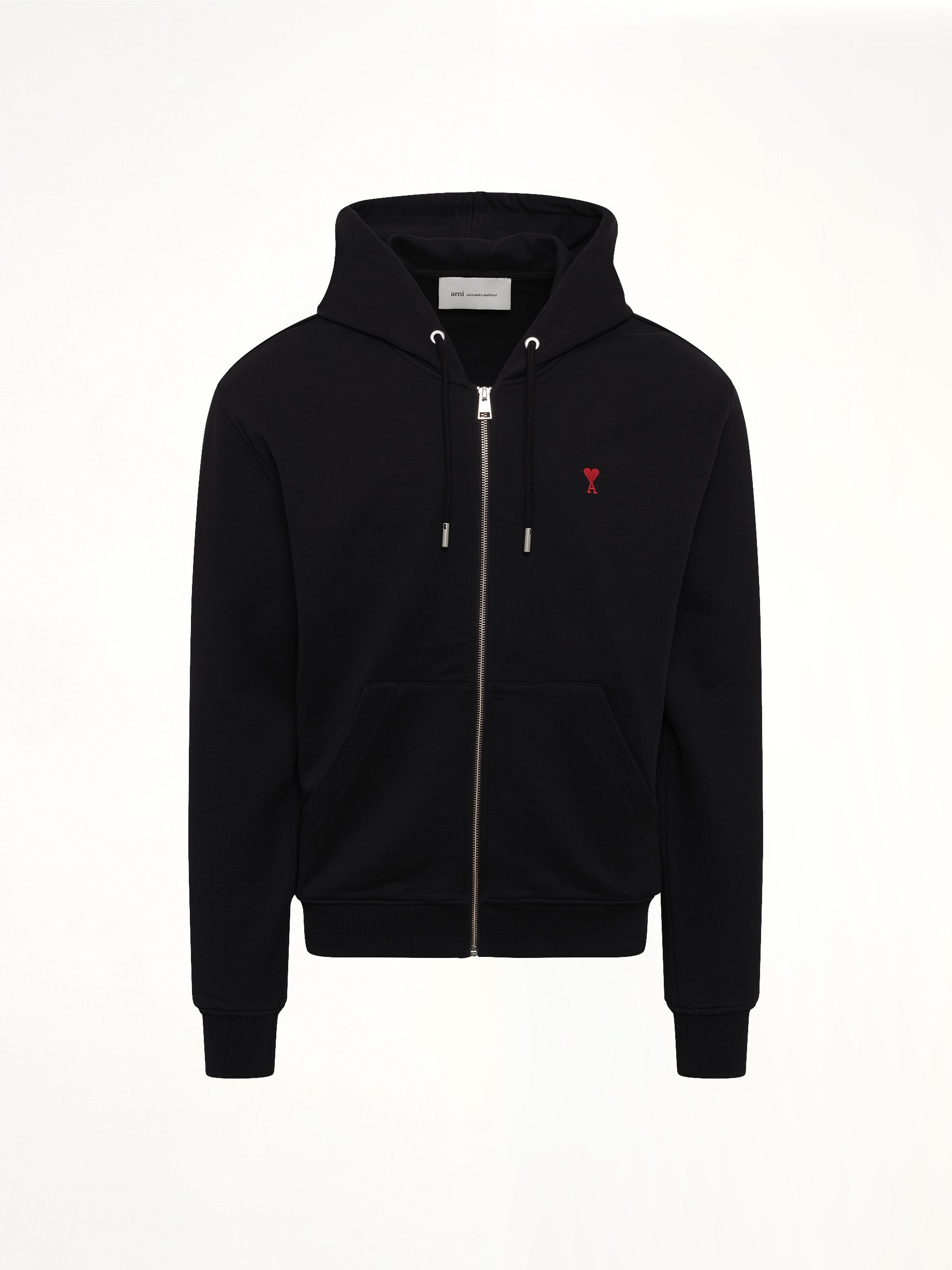 AMI PARIS Red Ami De Coeur Zip Hoodie in Black Product Photo from MARAIS