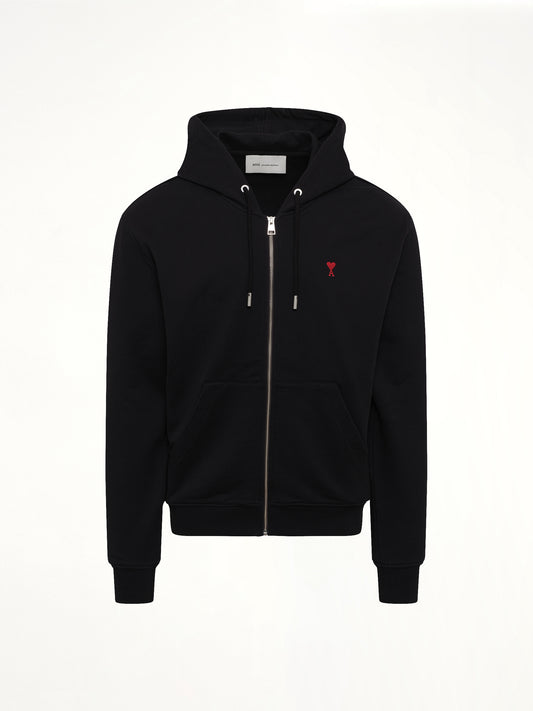 Red Ami De Coeur Zip Hoodie in Black