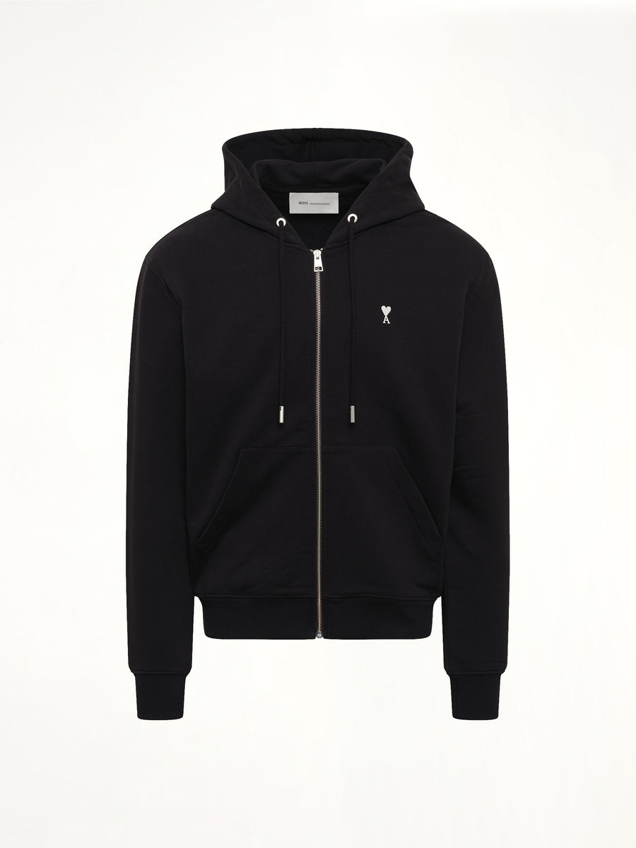 Contrasted Ami De Coeur Zip Hoodie in Black