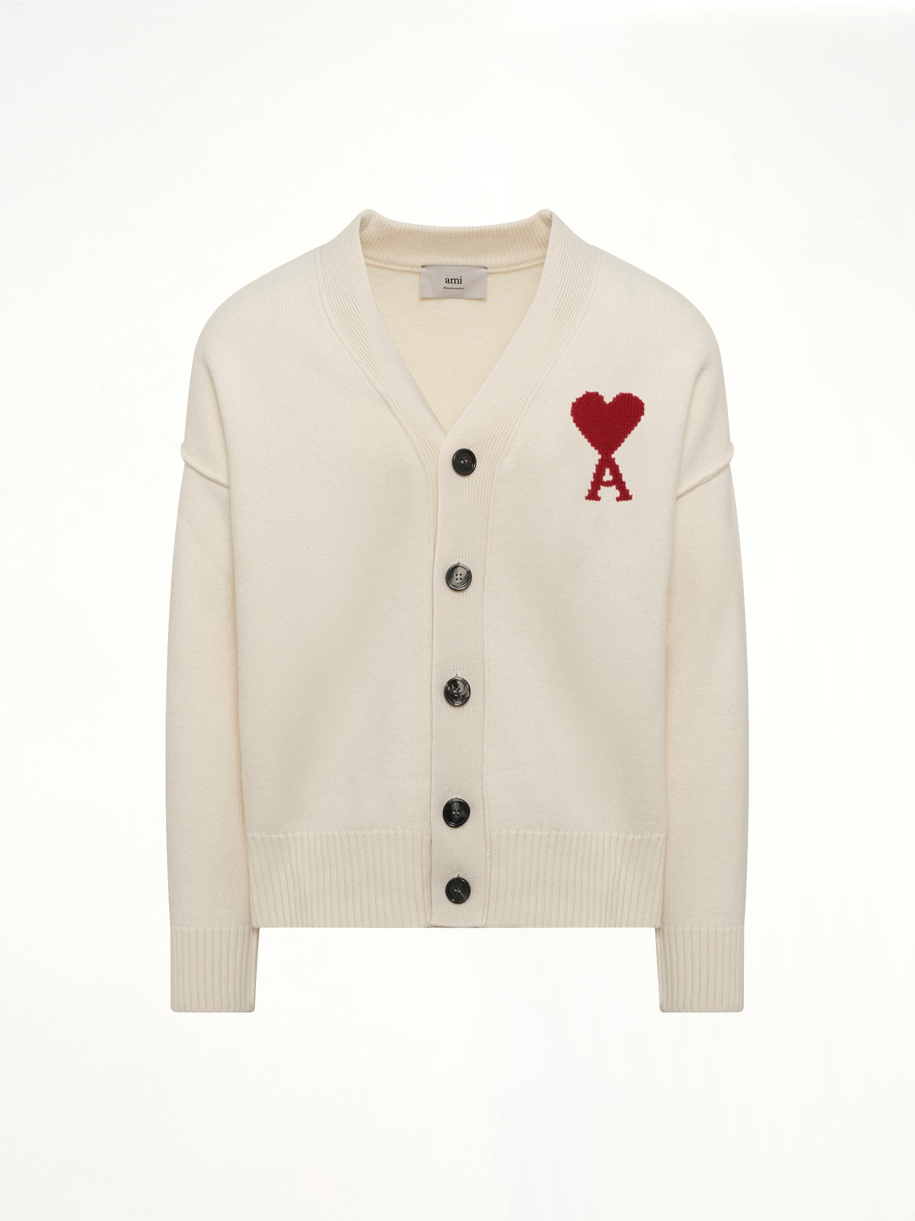 AMI PARIS Red Ami De Coeur Cardigan in White Product Photo from MARAIS