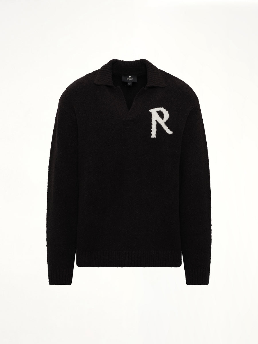 Knitted Boucle Polo in Jet Black