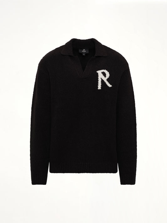 Knitted Boucle Polo in Jet Black