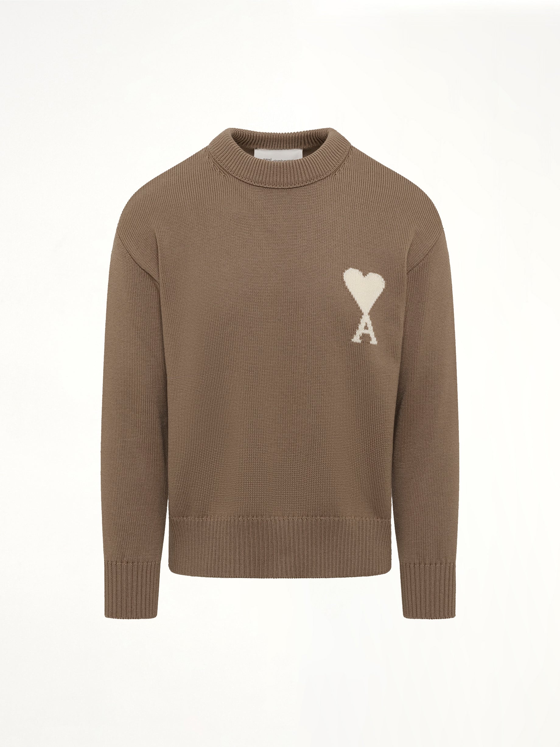 AMI PARIS Contrasted ADC Sweater in Beige Taupe Product Photo from MARAIS