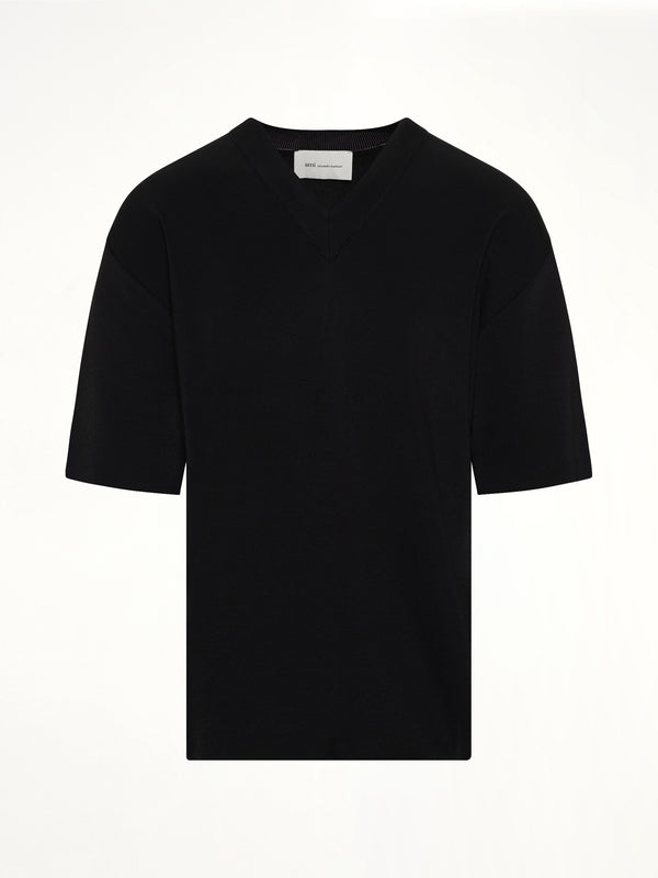 Short Sleeve V-Neck Sweater in Black