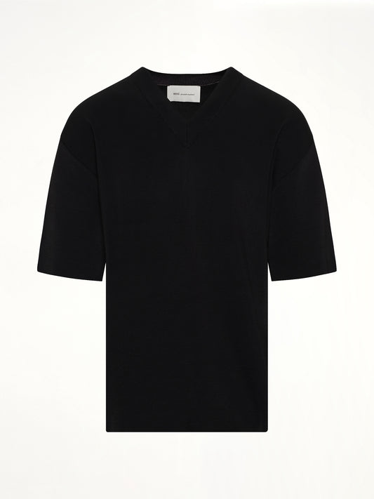 Short Sleeve V-Neck Sweater in Black