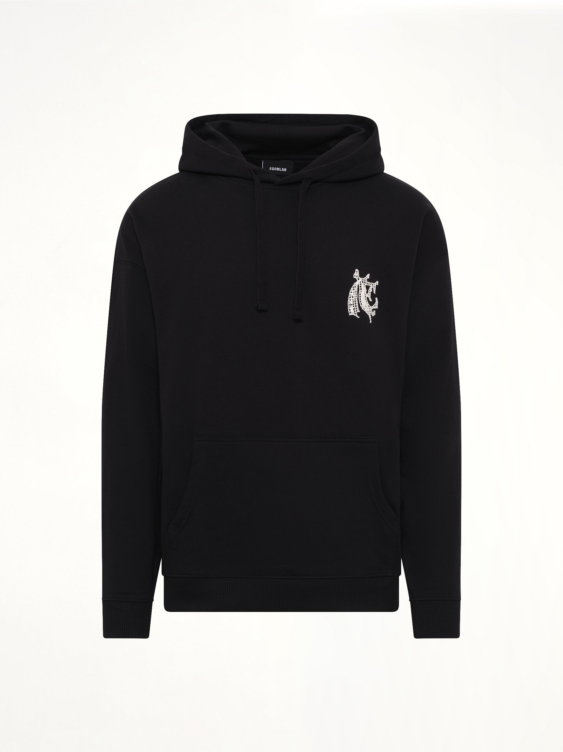 EGONLAB Hermine Print Cotton Hoodie in Black Product Photo from MARAIS