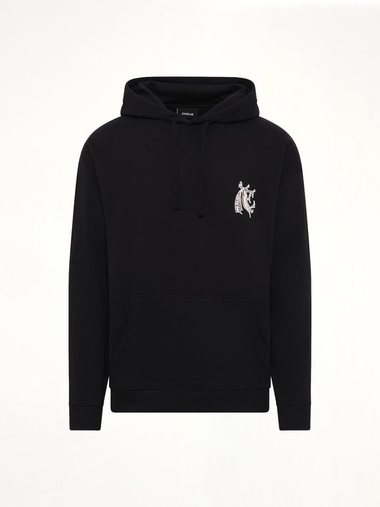 Hermine Print Cotton Hoodie in Black