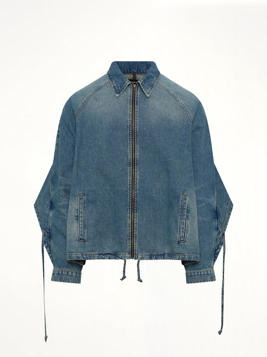 Convertible Hooded Denim Jacket in Blue