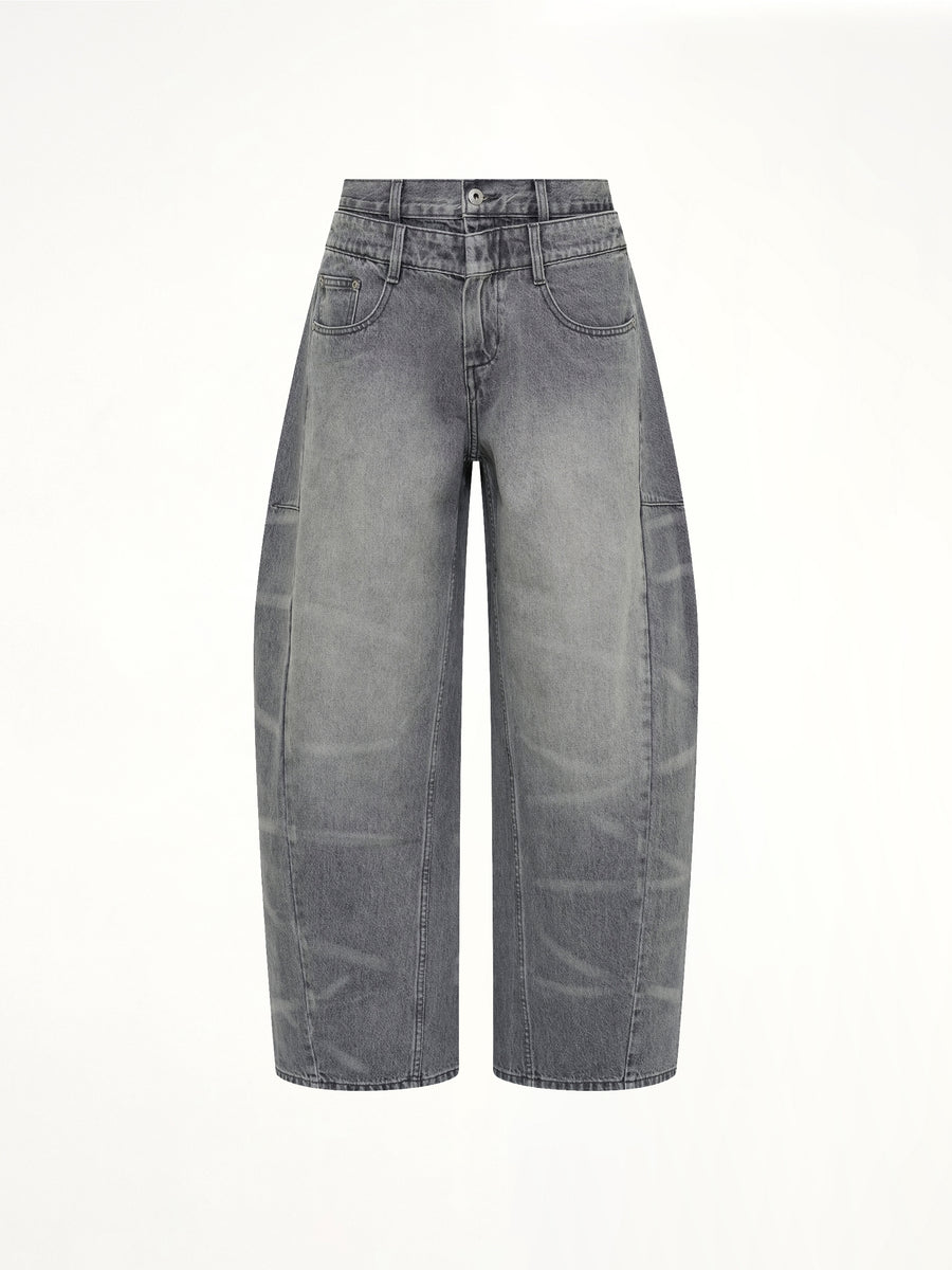 Washed Denim Trousers in Grey