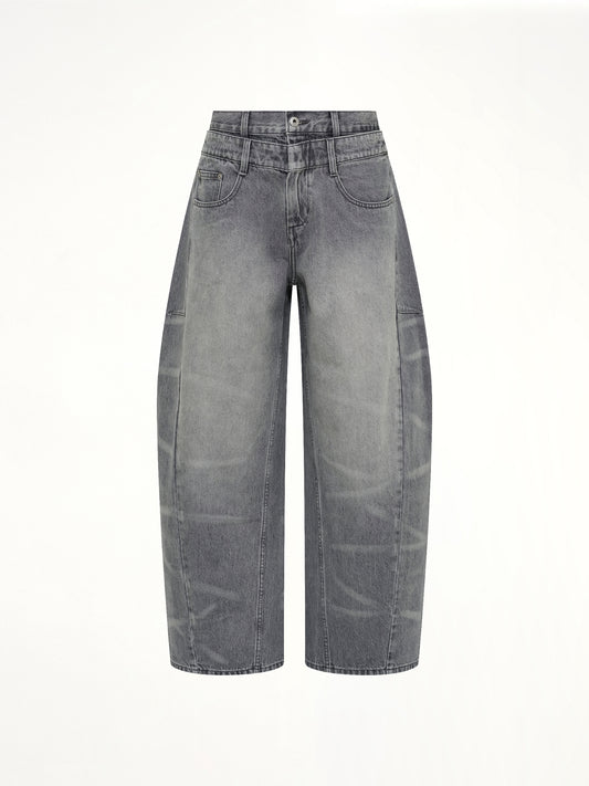 Washed Denim Trousers in Grey