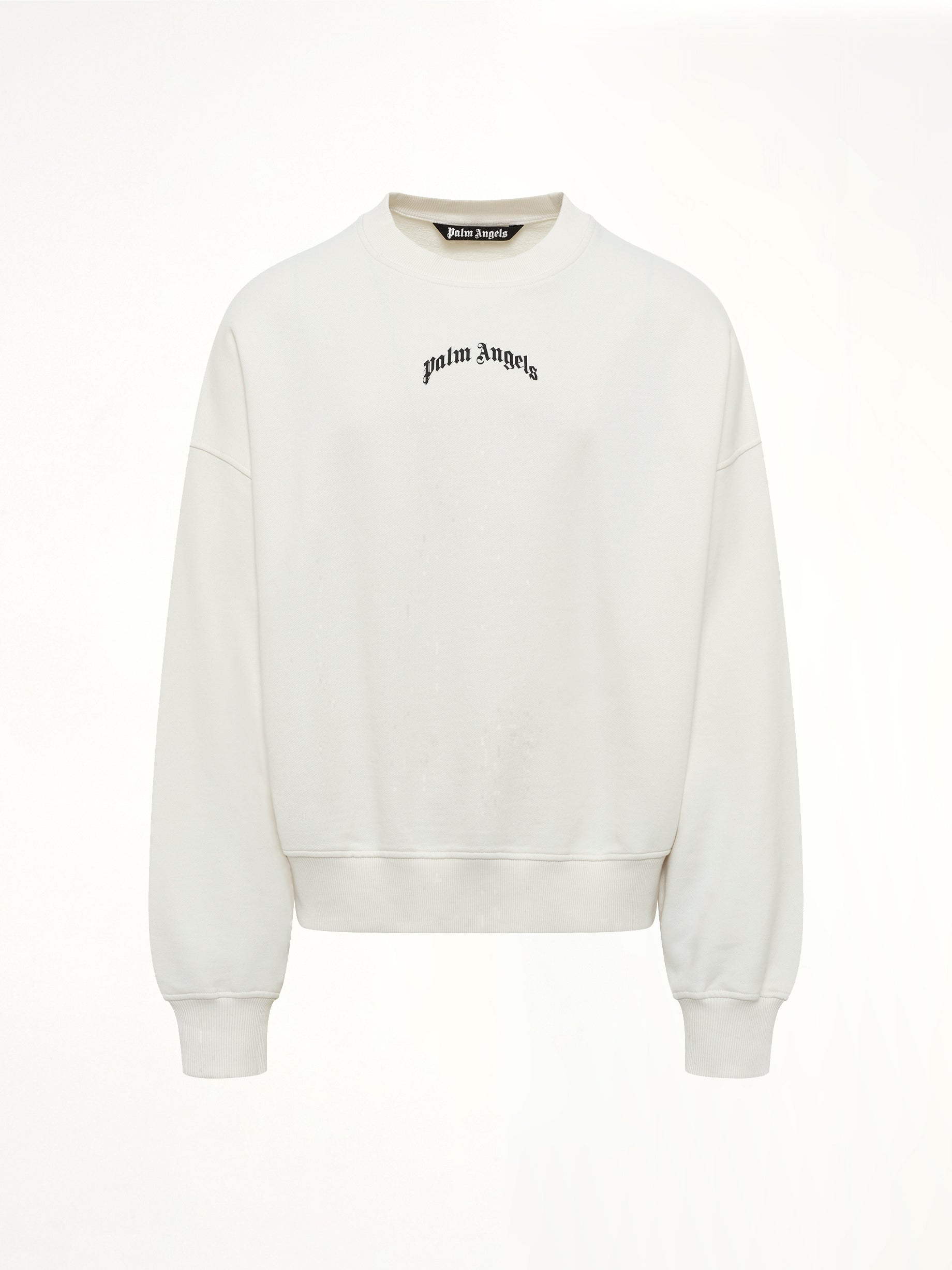 PALM ANGELS Back Curved Logo Loose Sweatshirt in Off White/Black Product Photo from MARAIS