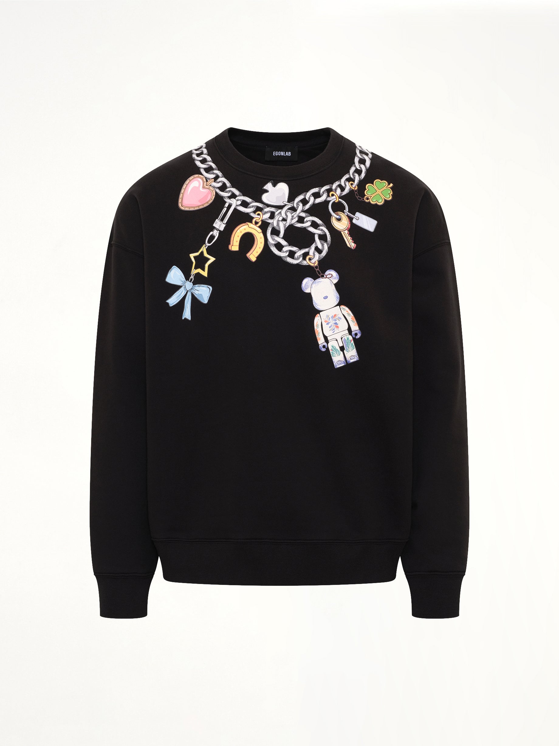 EGONLAB Bearbrick Print Cotton Sweatshirt in Black Product Photo from MARAIS