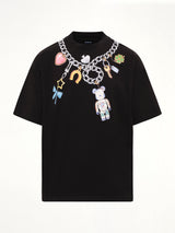 ブラックのベアブリックプリントコットンTシャツ