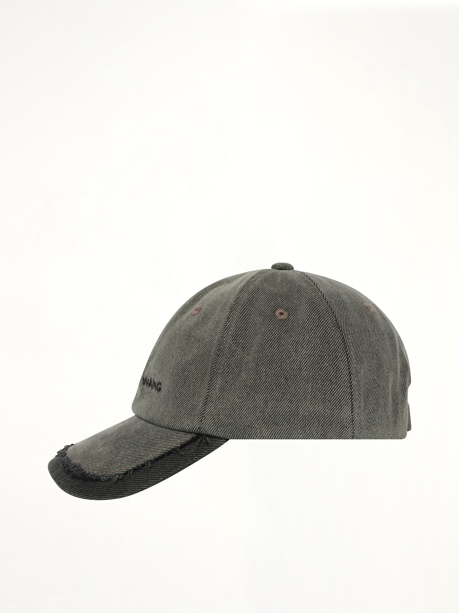FENG CHEN WANG Denim Spliced Baseball Cap in Grey Side View from MARAIS