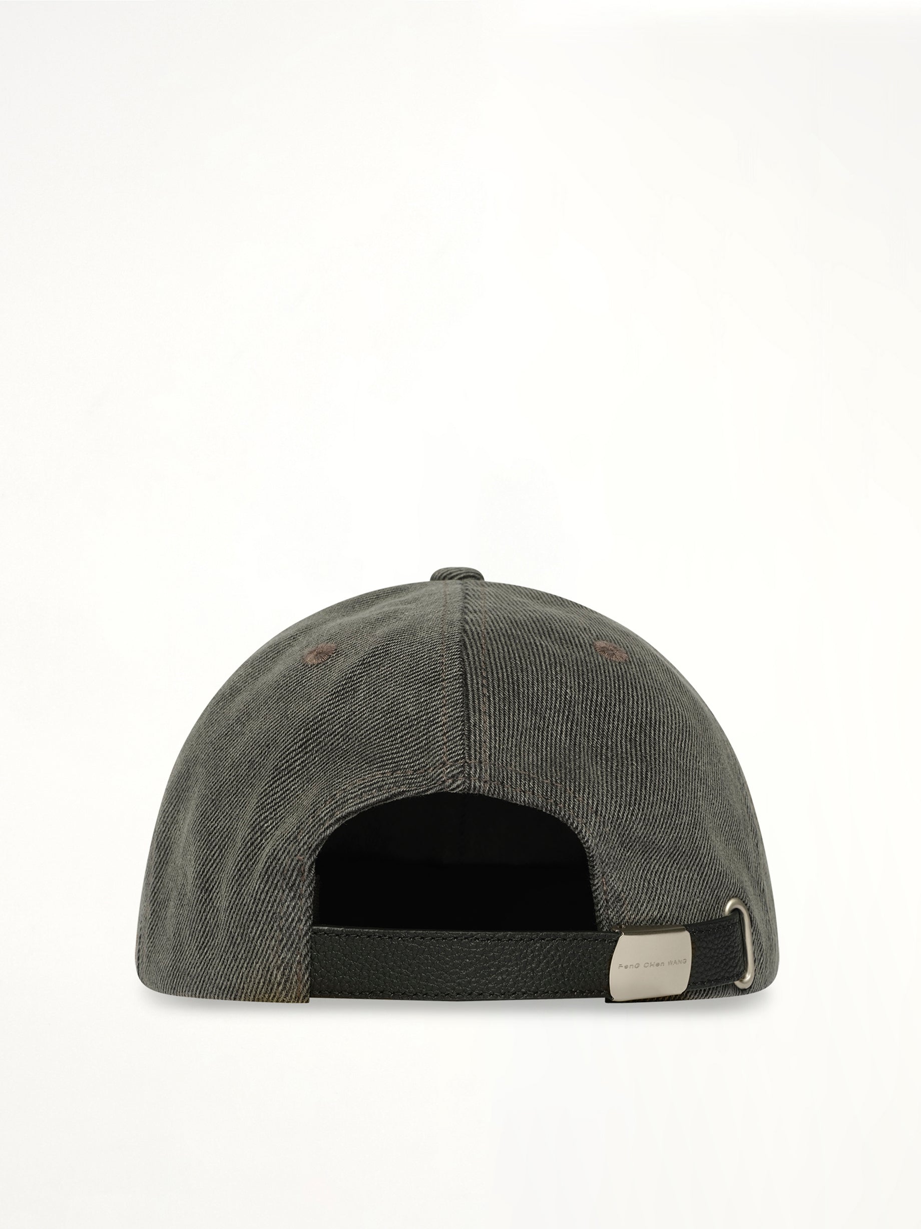 FENG CHEN WANG Denim Spliced Baseball Cap in Grey Back View from MARAIS