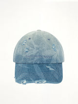 Denim Washed Printed Baseball Cap in Blue