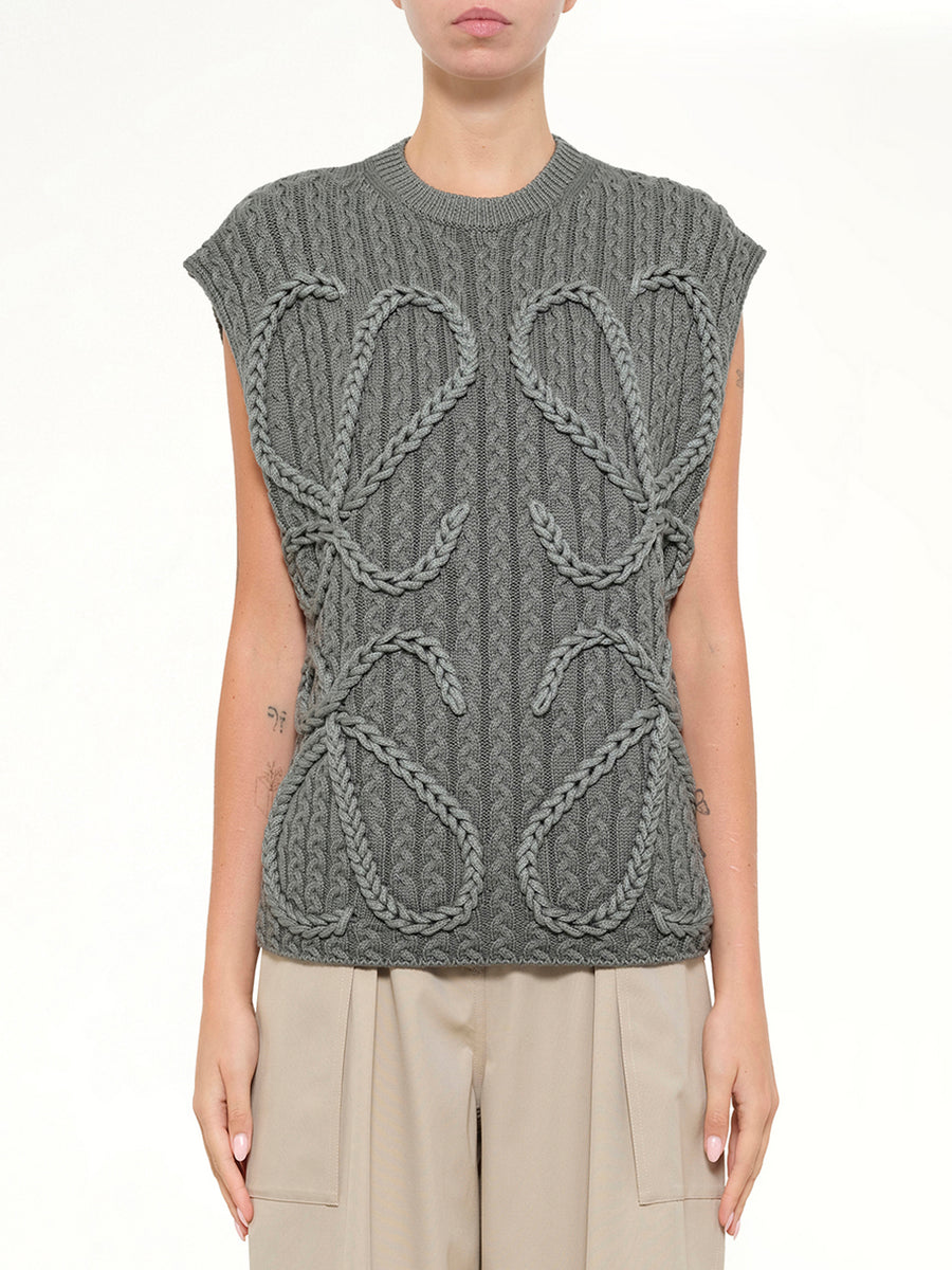 Anagram Knit Vest in Khaki Green