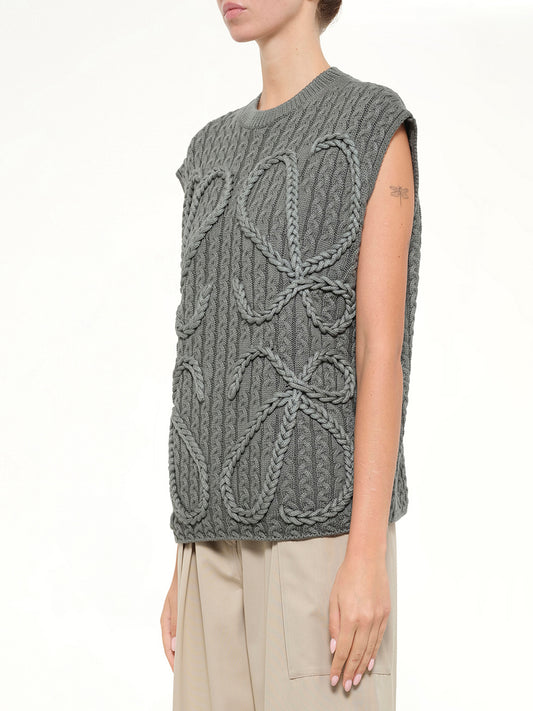 Anagram Knit Vest in Khaki Green