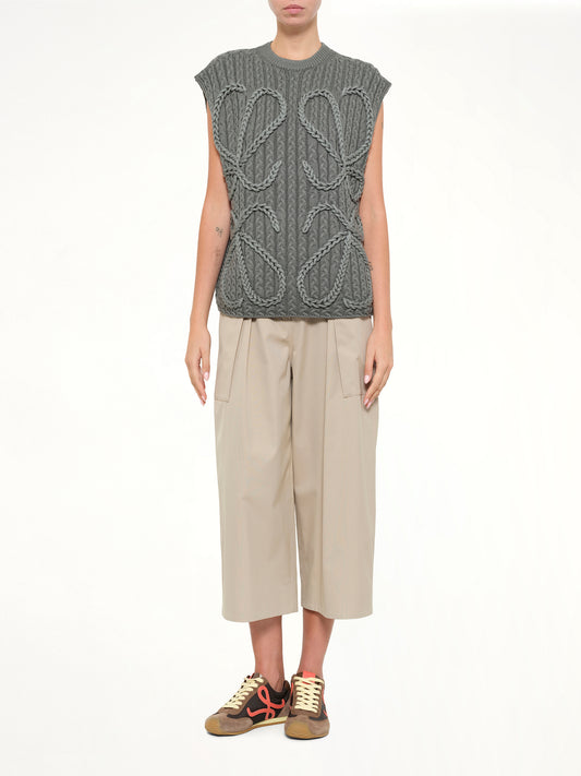 Anagram Knit Vest in Khaki Green