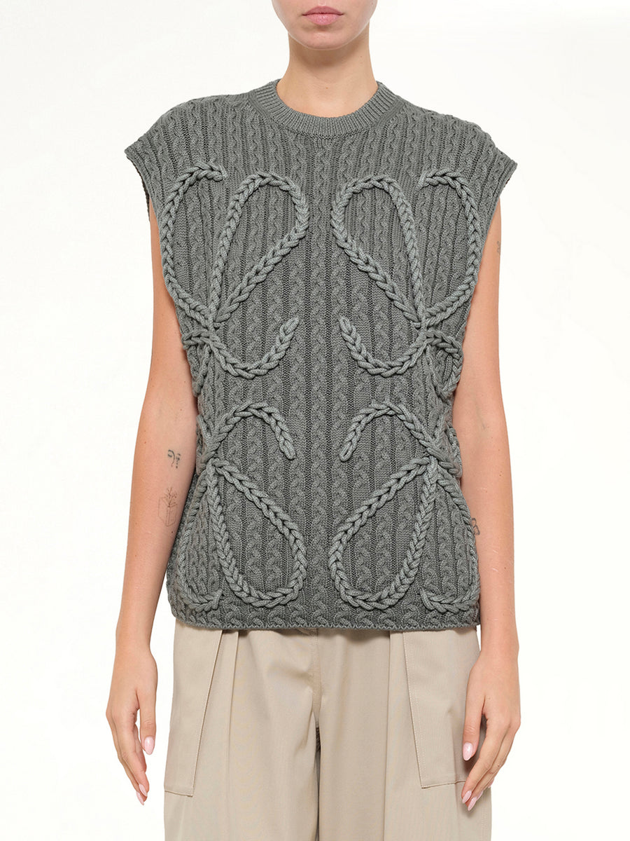 Anagram Knit Vest in Khaki Green