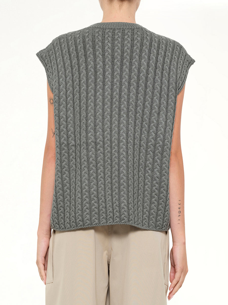 Anagram Knit Vest in Khaki Green