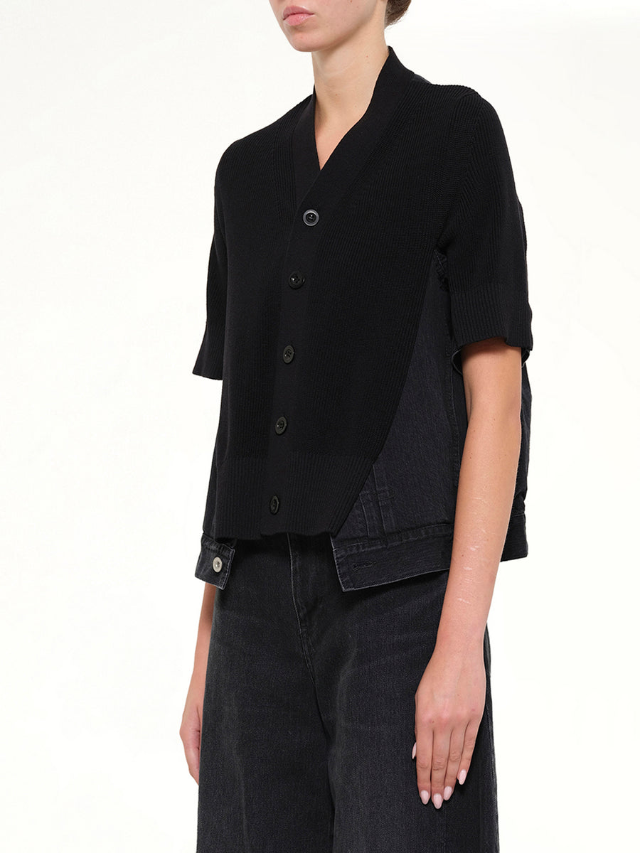 Denim x Knit SS Cardigan in Black