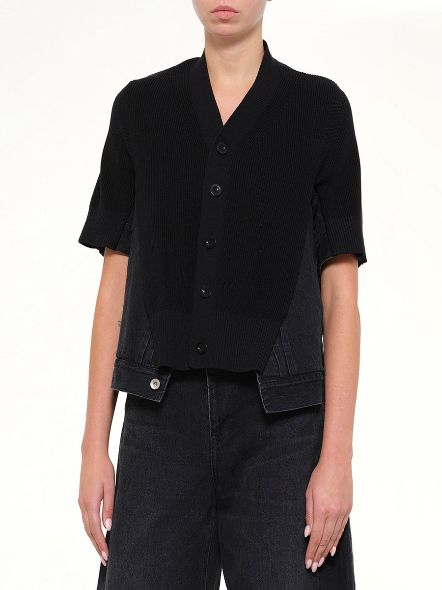 Denim x Knit SS Cardigan in Black