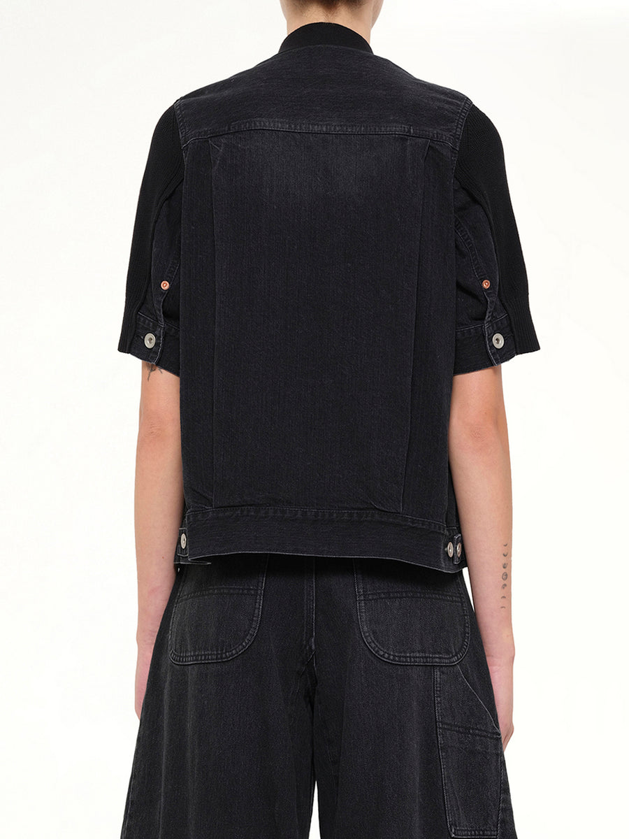 Denim x Knit SS Cardigan in Black