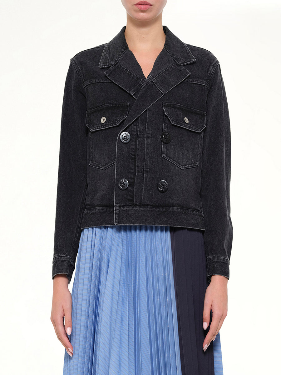 Double Breasted Denim Jacket in Black