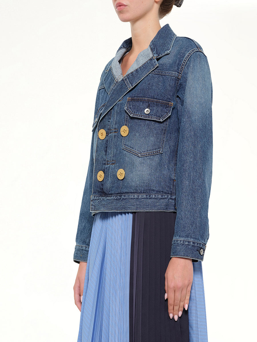 Double Breasted Denim Jacket in Blue