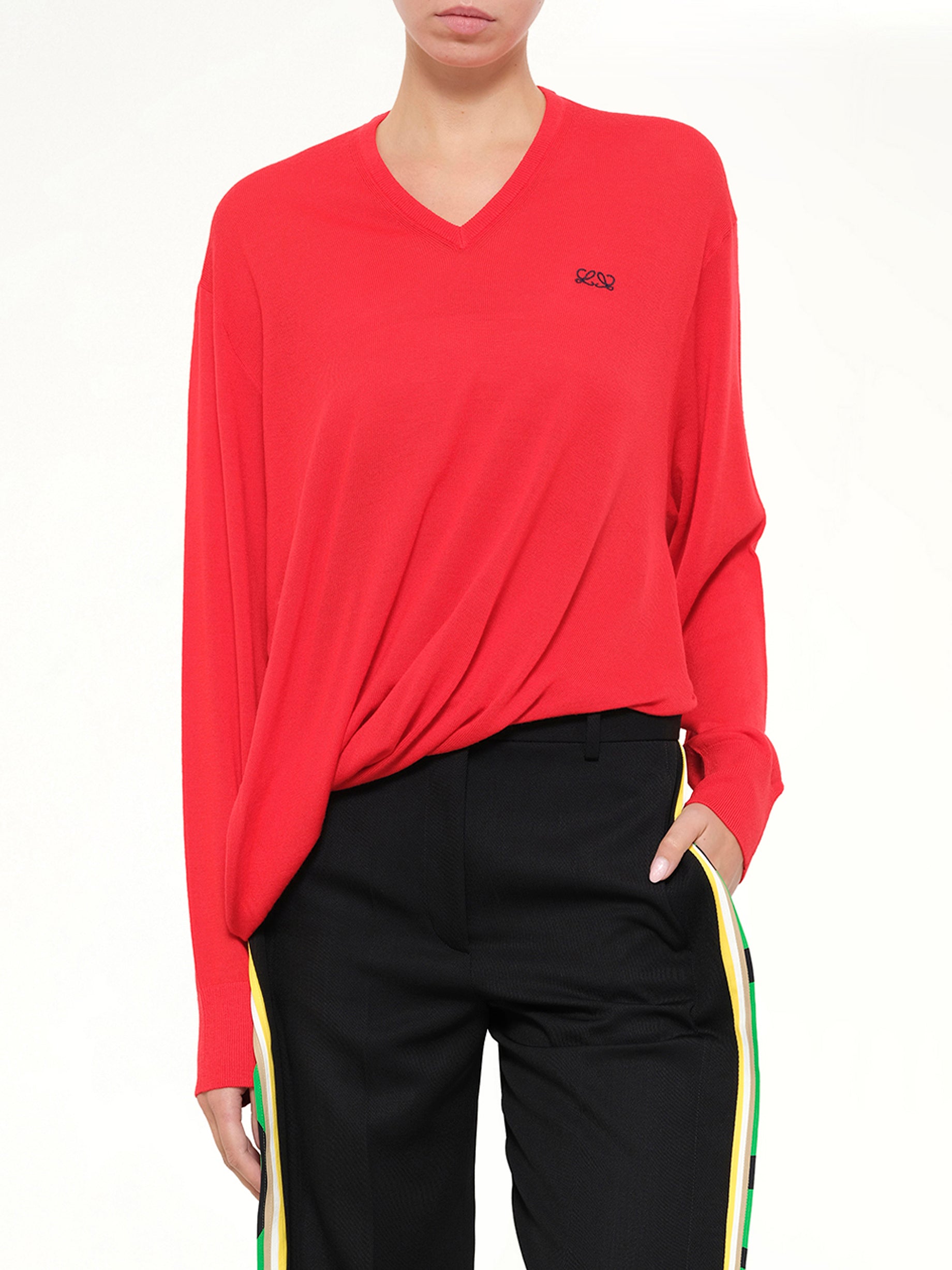 LOEWE Draped Sweater in Red Detail Shot from MARAIS