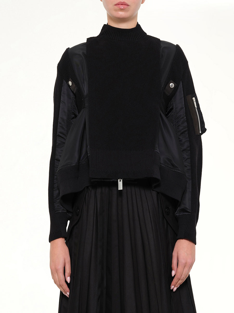 Nylon Twill x Knit Blouson in Black